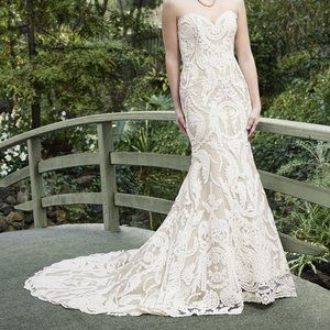 Ivory cotton lace fit and flare wedding dress, size 8